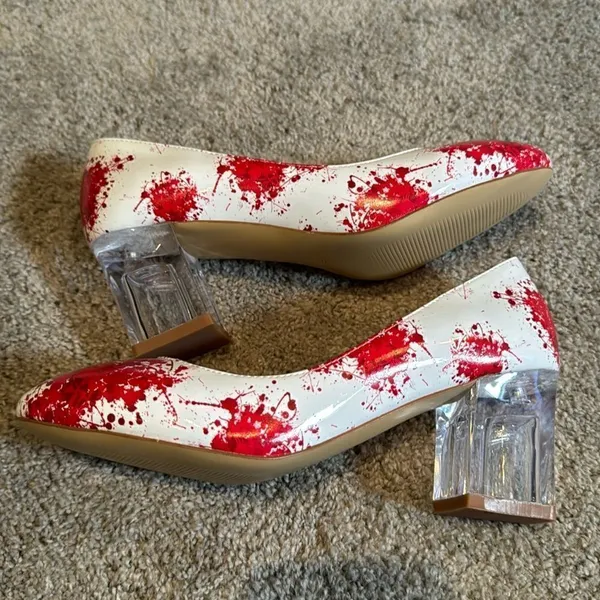 Reindee Lusion White Red Splatter Transparent Block Mid Heel RoundToe Size 5 NEW - Image 5