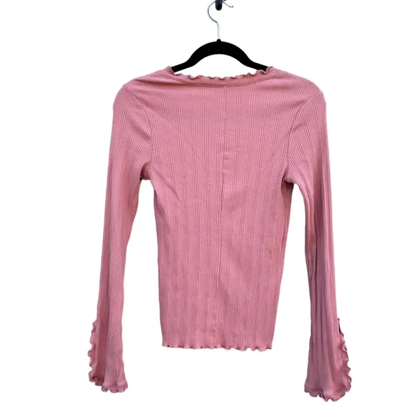 Intimately Free People Fall For You Pink Ruffle Stretch Long Sleeve Shirt Medium - Image 2
