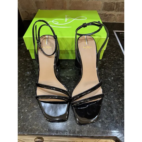 SAM Edelman "Kia" ankle strap black Patent block heel women Size 10 Wide - Image 5