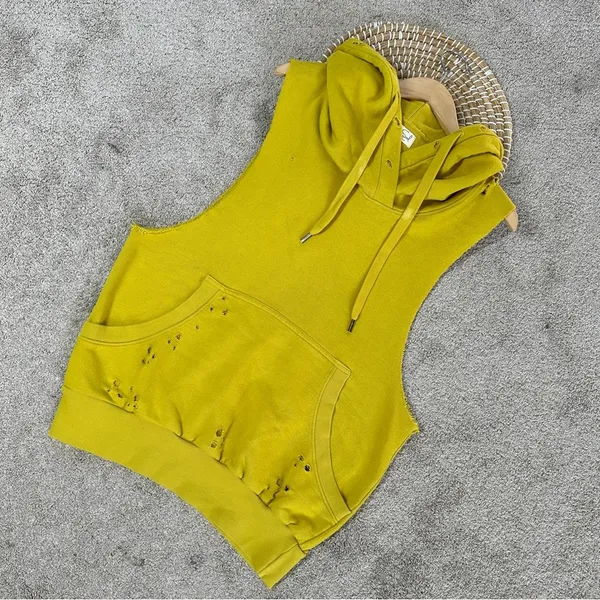 Niyama Sol Women’s Sleeveless Destroyed Hoodie Pullover in Chartreuse Yellow XL - Image 3