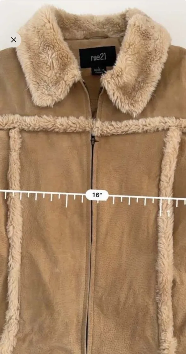 Y2K Penny Lane Genuine Suede Leather Faux Fur Trim Fall Bohemian Jacket Size L - Image 6