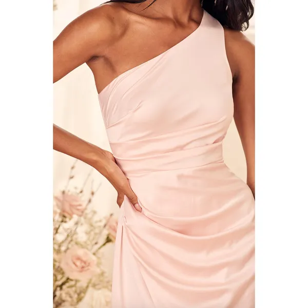 Lulus Dreaming Elegance Blush Pink Satin One Shoulder Maxi Dress Formal 1X NWT - Image 3