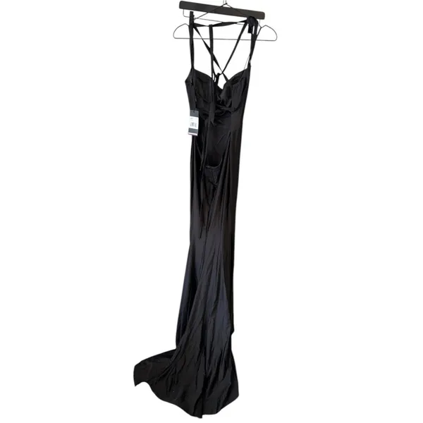 La Femme Lace‎ Up Back Jersey Mermaid Gown Black 8 - Image 4