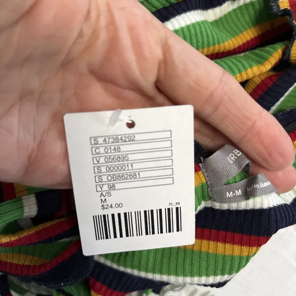 NWT Urban Outfitters Strapless Crop Top‎ Medium Ribbed Striped Green Red Black - Image 4