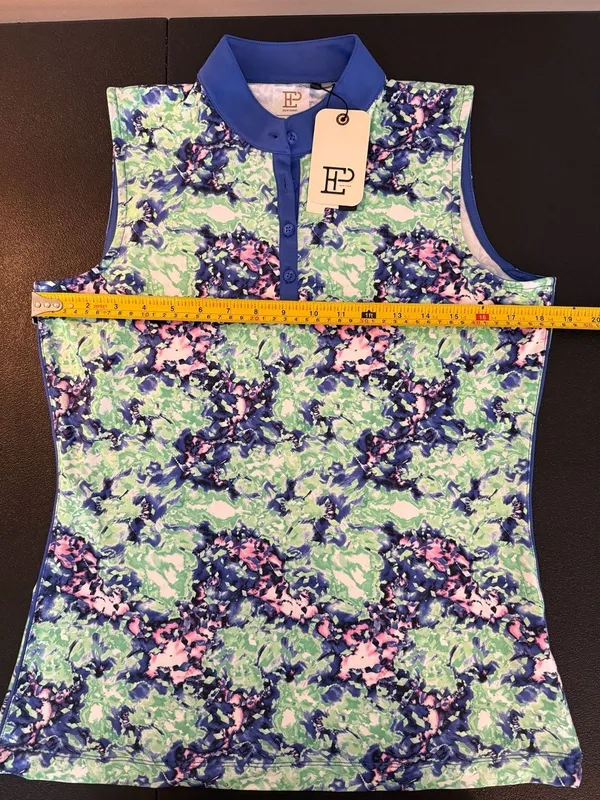 EP‎ New York Women's Sleeveless Mock Neck Floral Bluebell Golf Polo- M - Image 7