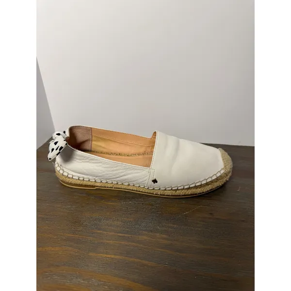 Kate Spade White Leather Espadrille Flats Shoes Size 7.5 Bow Coastal Preppy - Image 4