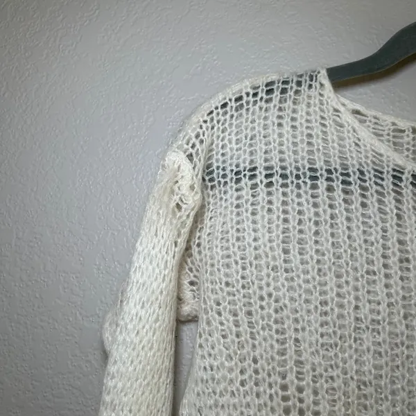 John Galt Brandy Melville White Open Knit Mohair Wool Blend Sweater OS minimal - Image 2