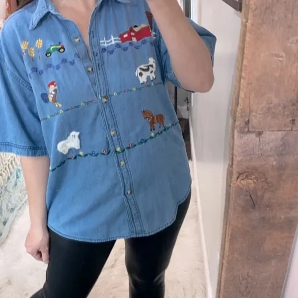 VINTAGE country western farm denim button down shirt size XLarge - Image 4