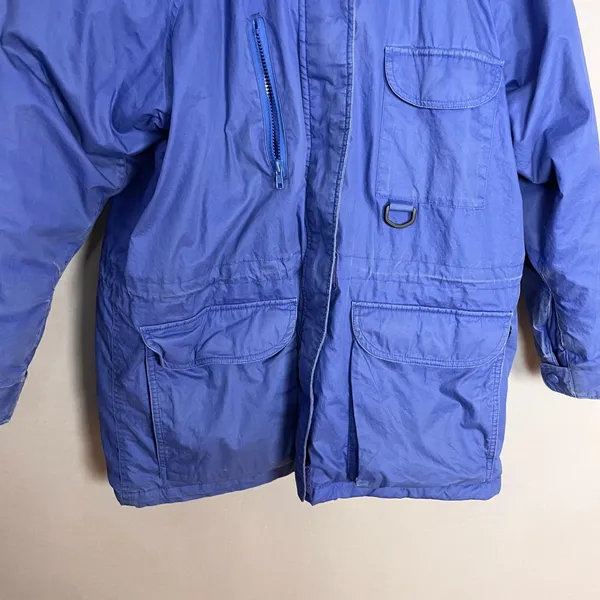 Vintage Eddie Bauer Coat Down FLAWS Women Parka Blue Hooded Winter Coat Medium - Image 4