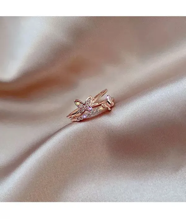 14K Rose Gold Plated Adjustable Butterfly Ring for Women - Image 3