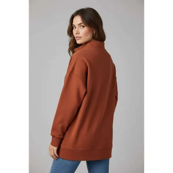 Time and Tru Womens Sweatshirt Size M Auburn Sun Washed Mock Neck Button Placket - Image 11