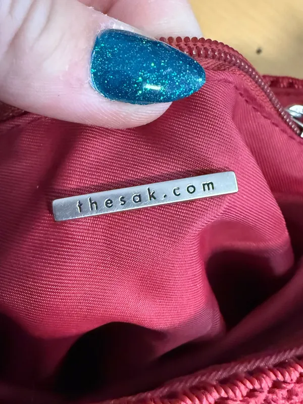 The Sak Red‎ Crochet Zip Top Shoulder Bag Purse Casual Statement Granny Core - Image 5