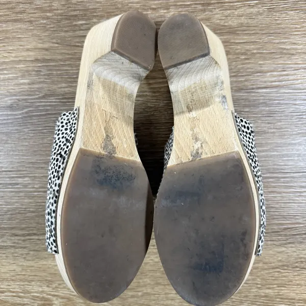 Madewell Clog Mule Sandals Womens 8 Spotted Calf Hair Wood Heel Slides Boho Chic - Image 11