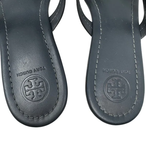 Tory Burch Miller Sandal Gray Leather Thong Flat Logo Size 7.5 - Image 8