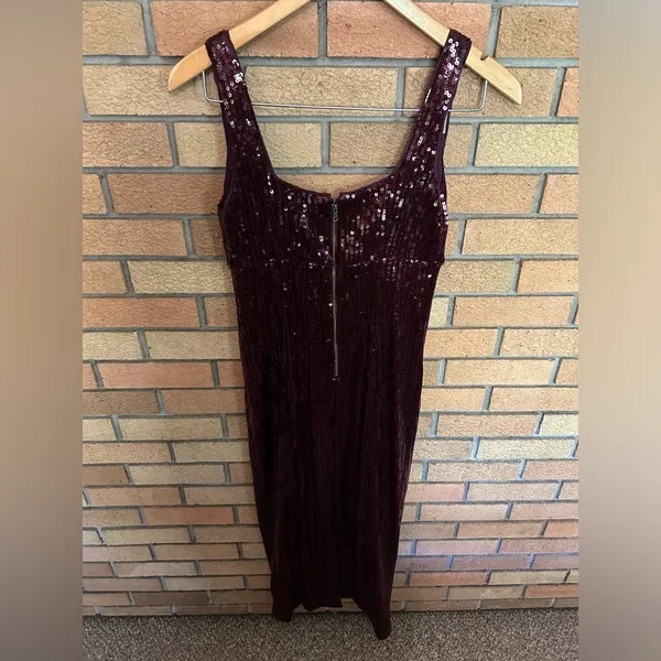 NWT Anthropologie Pilcro Sequin Slim Midi Dress Color Plum Burgundy Size XS - Image 6