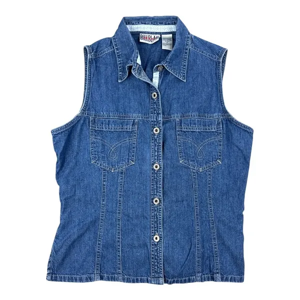 Bill Blass Jeans Womens Vintage Denim Sleeveless Western Shirt Blue Medium M - Image 2