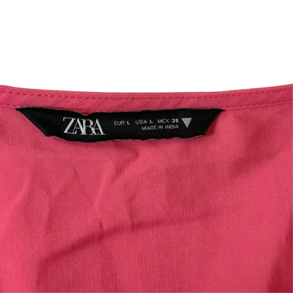 Zara Poplin Panelled Maxi Dress Bright Pink Size Large Wedding Party Event - Image 5