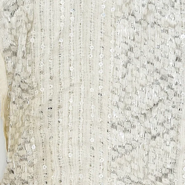 Cejon Silver Sequin Metallic Striped Woven Ivory Scarf Shawl Wrap Womens NWOT - Image 4