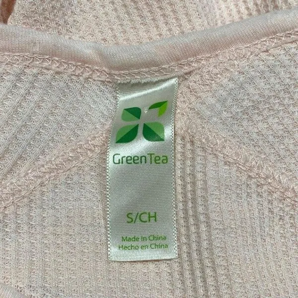 Green Tea Giddy Waffle Knit Thermal Top Size Small - Image 5