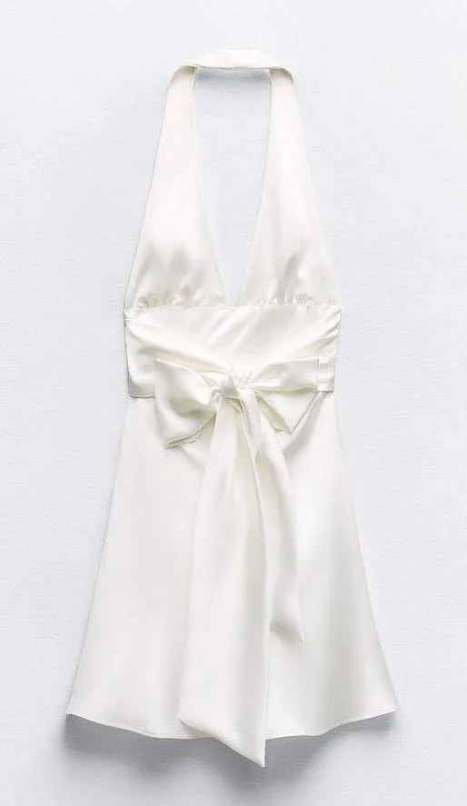 ZARA dress mini halter White satin Bow wedding party coctail bridal shower - Image 5