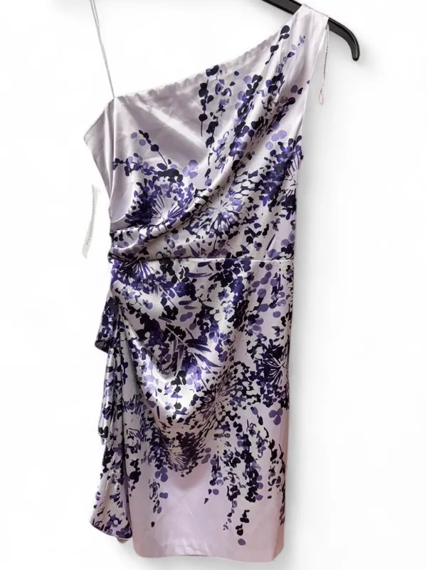 Maggy London One-Shoulder Satin Sheath Dress Floral Lavender Purple Size 8 - Image 6