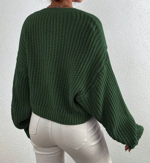 SheIn Frenchy Solid Ribbed Knit Drop Shoulder Sweater - Image 3