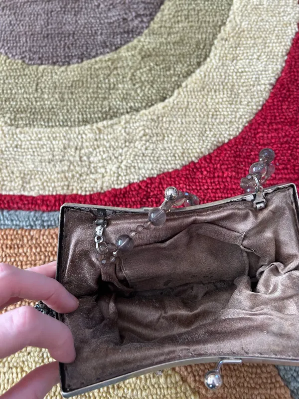 Brown Beaded Sequin Tiny Mini Evening Purse Bag Wedding Black Tie Formal Vintage - Image 5