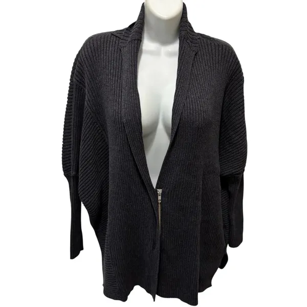 CAbi Cosmic Oversized Rib Knit Cardigan Sweater Sz S Gray Full Zip Casual Cozy - Image 5