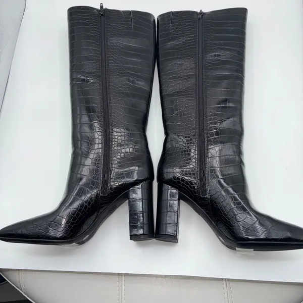INC International Concepts Paiton Black Croc Embossed Tall Heeled Boots Women 8M - Image 11
