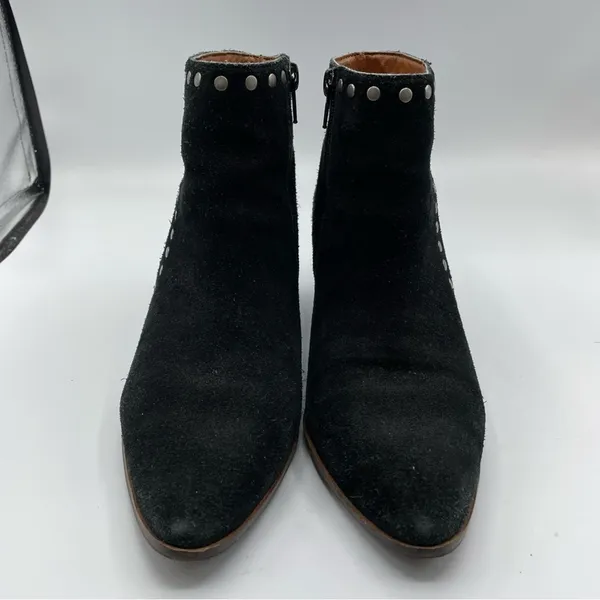 Lucky Brand Black Suede Studded Ankle Boots Stacked Heel Booties Womens 7 Fall - Image 5