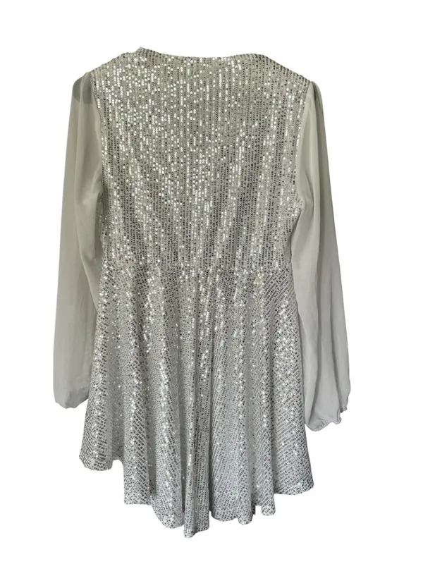 Women White Sequin Mini V Neck Loose Dress - Image 3