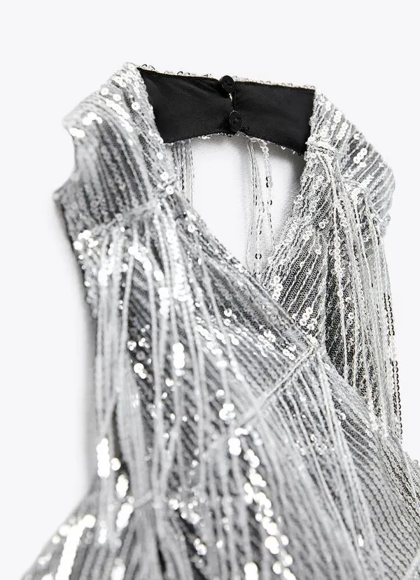 top cropped halter sequined surplice top - Image 4