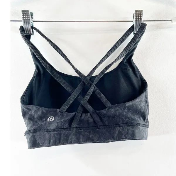 Lululemon Energy Sports Bra Criss Cross Back Yoga Sequin Snake Slate Black 4 - Image 5