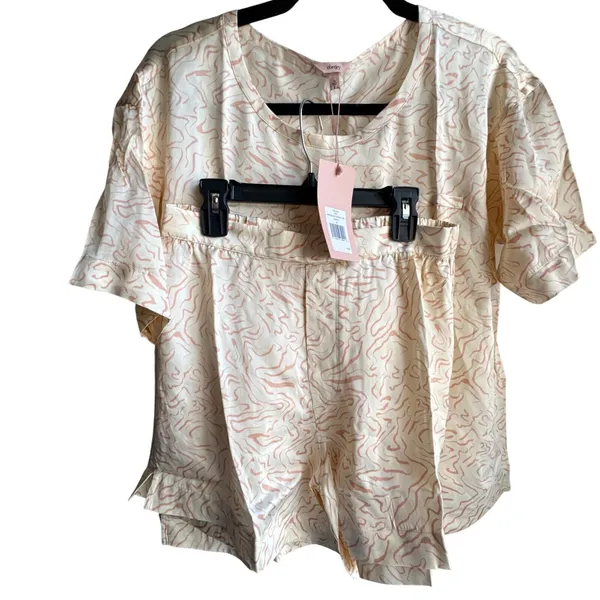 Eberjey Inez Silk Pajama Set XS NWT Ivory Blush Print Boxer Shorts Sleep Set - Image 4