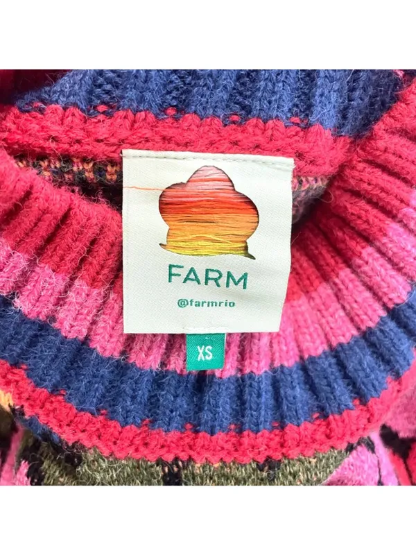 FARM RIO Full Of Hearts Jacquard Mock Neck Sweater Size S Multicolored Knit - Image 3