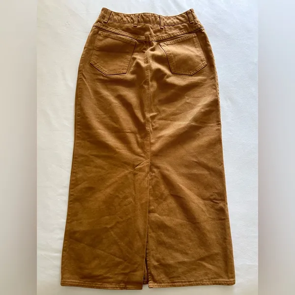 - Vintage Camel Brown Long A-Line Skirt - Size 6 - Image 2