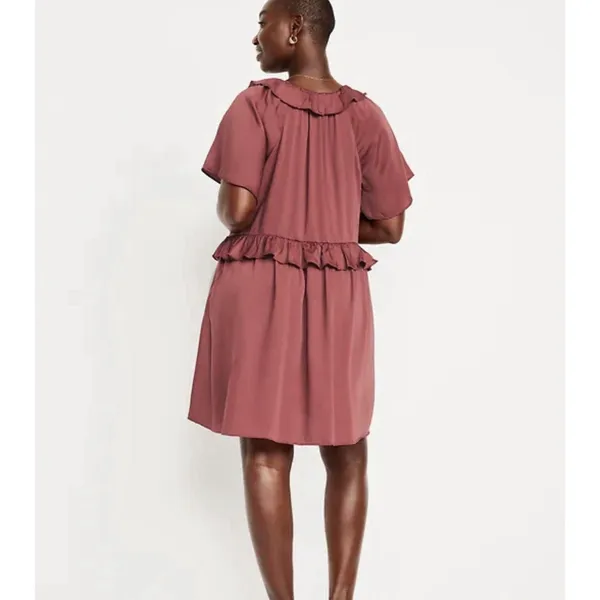 Old Navy Women’s Satin Ruffle Mini Dress Medium Burgundy Romantic Feminine Fairy - Image 2