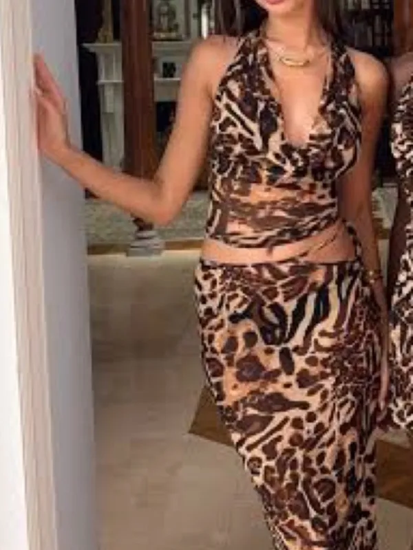 Sasha Therese Aubrey Maxi Skirt Leopard Print Mesh Sheer Cut Out XS⁠ Resortwear - Image 6