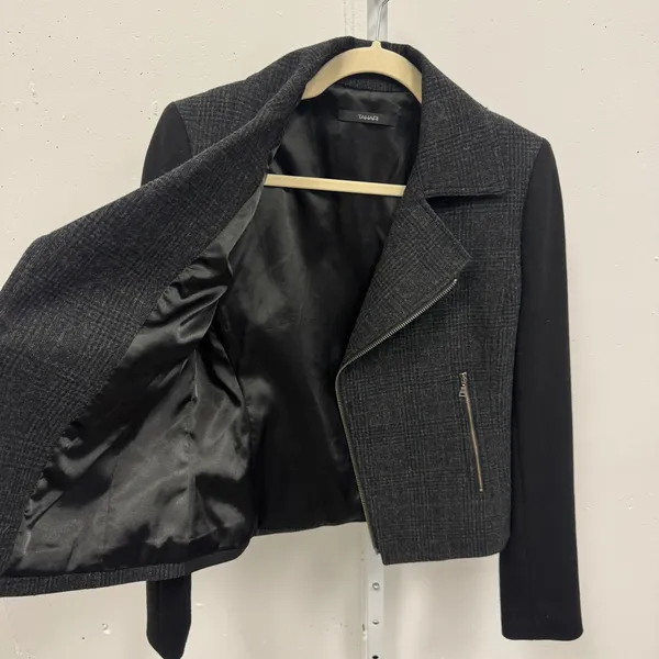 Tahari Women's Plaid Wool Blend Moto Jacket Black Gray Mixed‎ Media MR87X103 - Image 3
