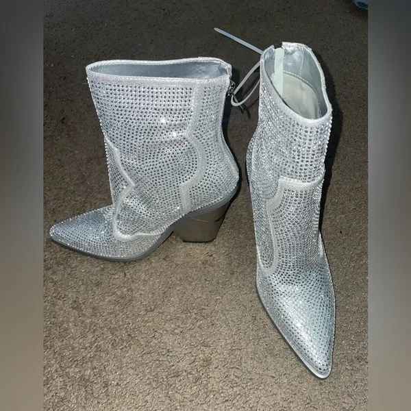Silver Embellished Ankle Booties - Women - Image 4