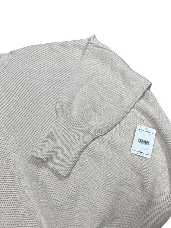 Free People wms pearl beige casual over sized knit pull sweater sz L SKU 10-783 - Image 8