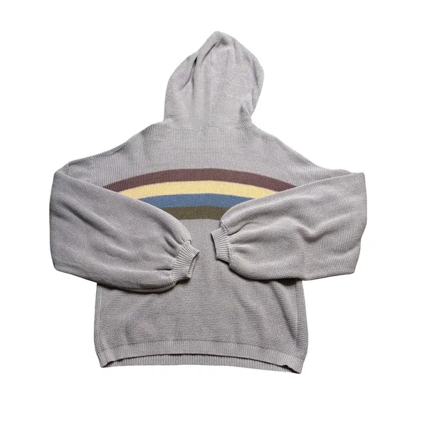 ✨🌈‎ FATE Hooded Knit Sweater Rainbow Stripe Taupe Hoodie M 🌈✨ - Image 4