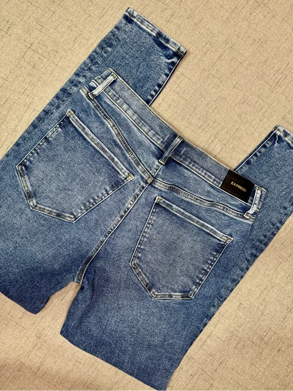 Express High Rise Skinny Jeans with Button Fly Distressed Size 10 Long Tall - Image 12