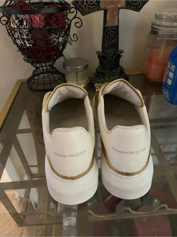 Alexander McQueen Gold Metallic Platform Sneakers with White Heel size 38 - Image 3