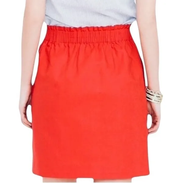 J.Crew Paperbag Waist Skirt Womens Small‎ Orange Linen Cotton Mini Pocket Skirt - Image 2