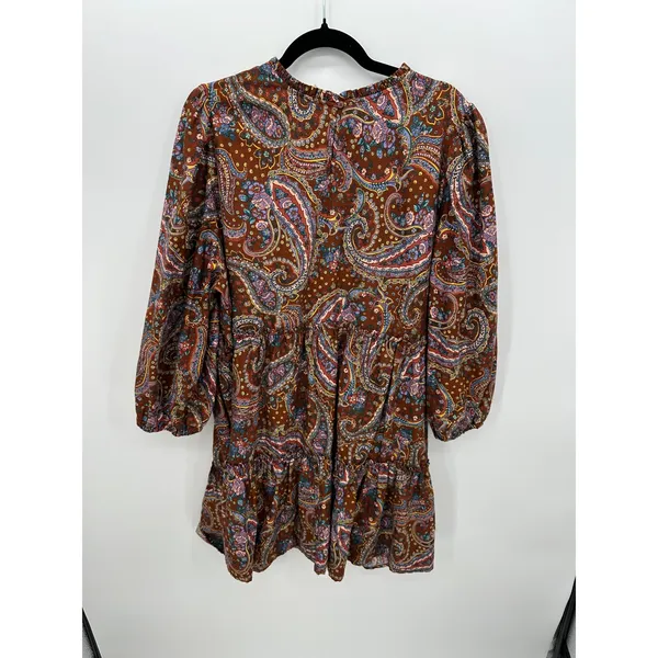 a.n.a Paisley Babydoll Mini Dress XL Brown‎ Cottagecore Prairie Boho Peasant - Image 2