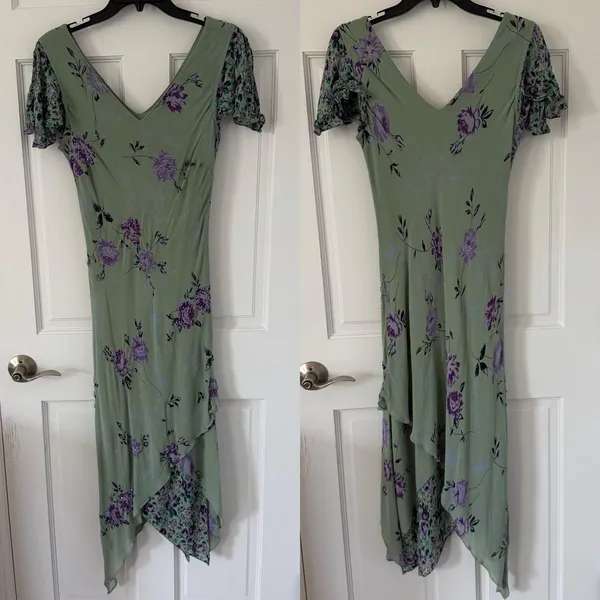 vintage 90s/y2k fairy boho Eva Blue green & purple beaded floral midi dress sz 6 - Image 2
