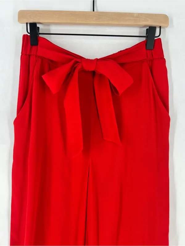 Aritzia Wilfred Faun Ankle‎ Pants Red Drapey Crepe Wide Leg High Rise Tie Belt M - Image 4