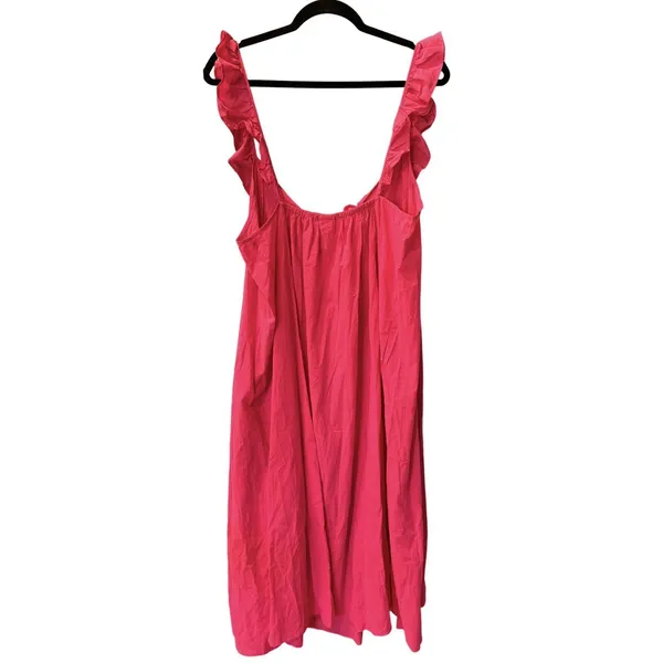 H&M NWT Hot Pink Flounce Trim Ruffle Strap Cotton Lightweight Midi Dress Size L - Image 4
