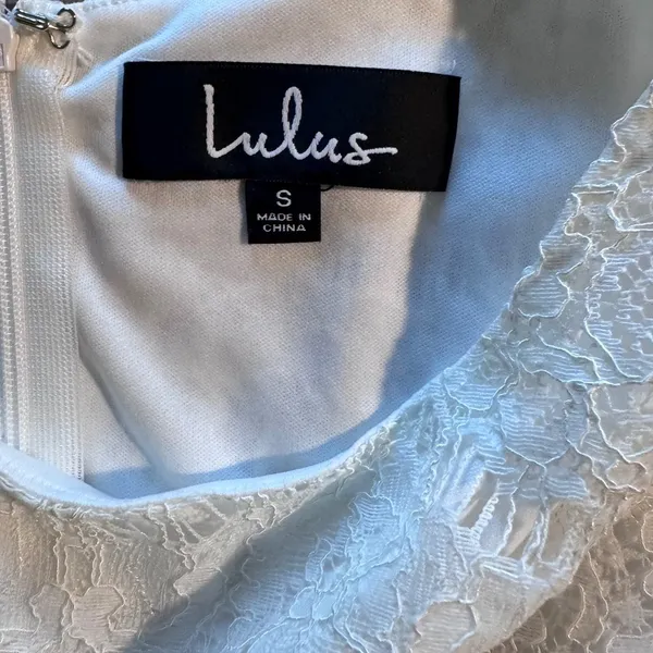 Lulus Ivory Lace Shift Dress Short Sleeve Small - Image 5